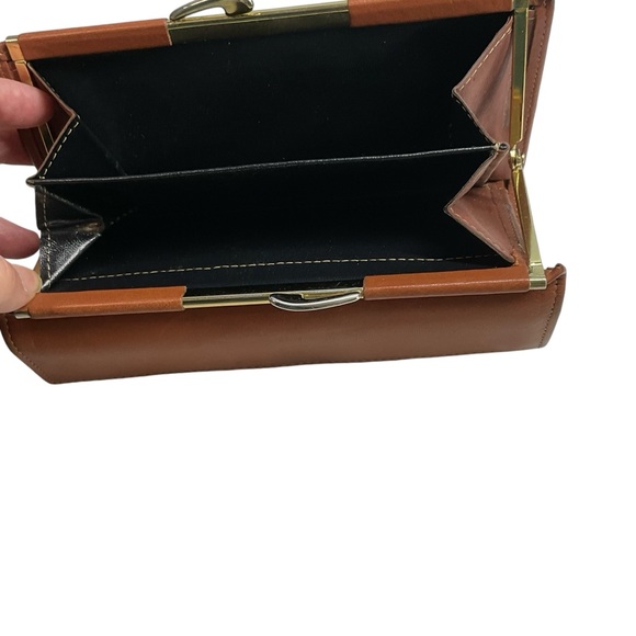 Scully Tobbaco Brown Geniune Leather Wallet Gold Kiss Lock Closure - Picture 6 of 11